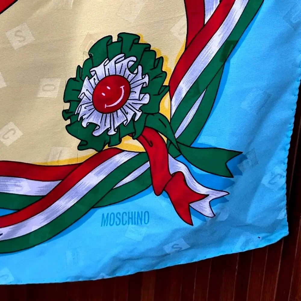 Vintage 1991 Moschino Cheap and Chic Silk Scarf In Love We Trust